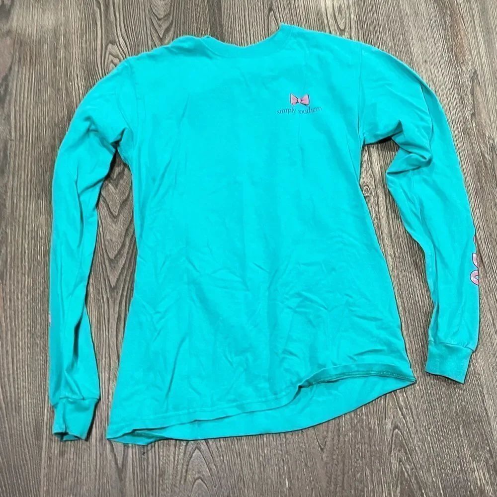 Simply Southern Tee Shirt Believe in Magic Seahorse Graphic Long Sleeve Blue S
